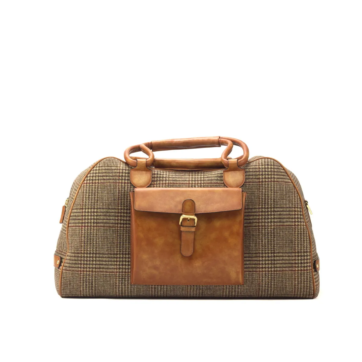 DapperFam Luxe Men's Travel Duffle in Tweed Sartorial & Cognac Leather