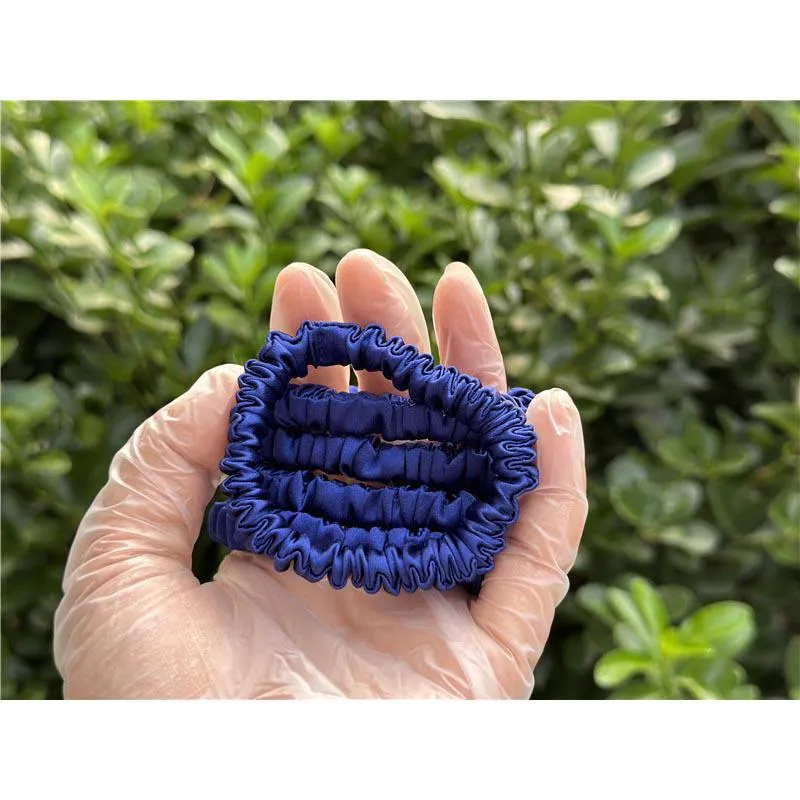 Deep Blue silk scrunchies mini