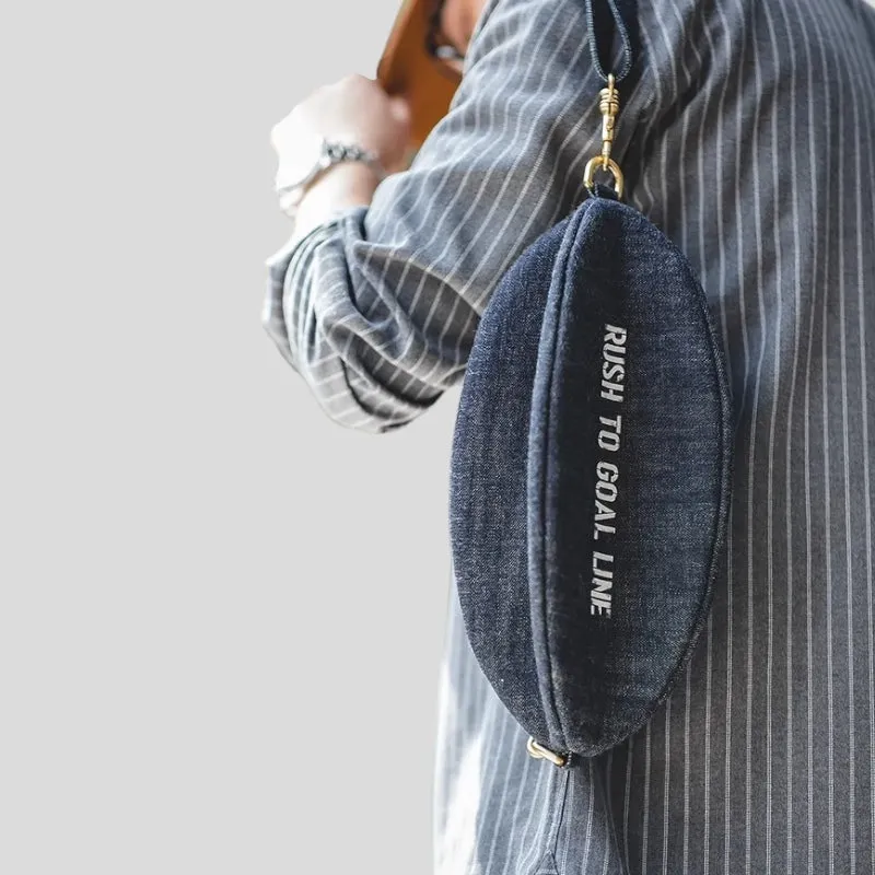 Denim football crossbody bag