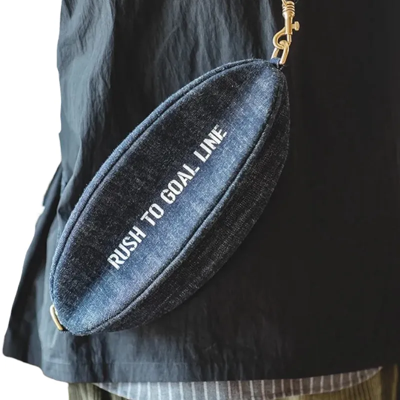 Denim football crossbody bag