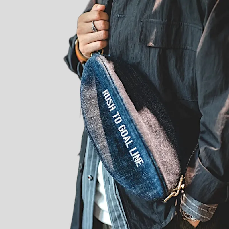 Denim football crossbody bag