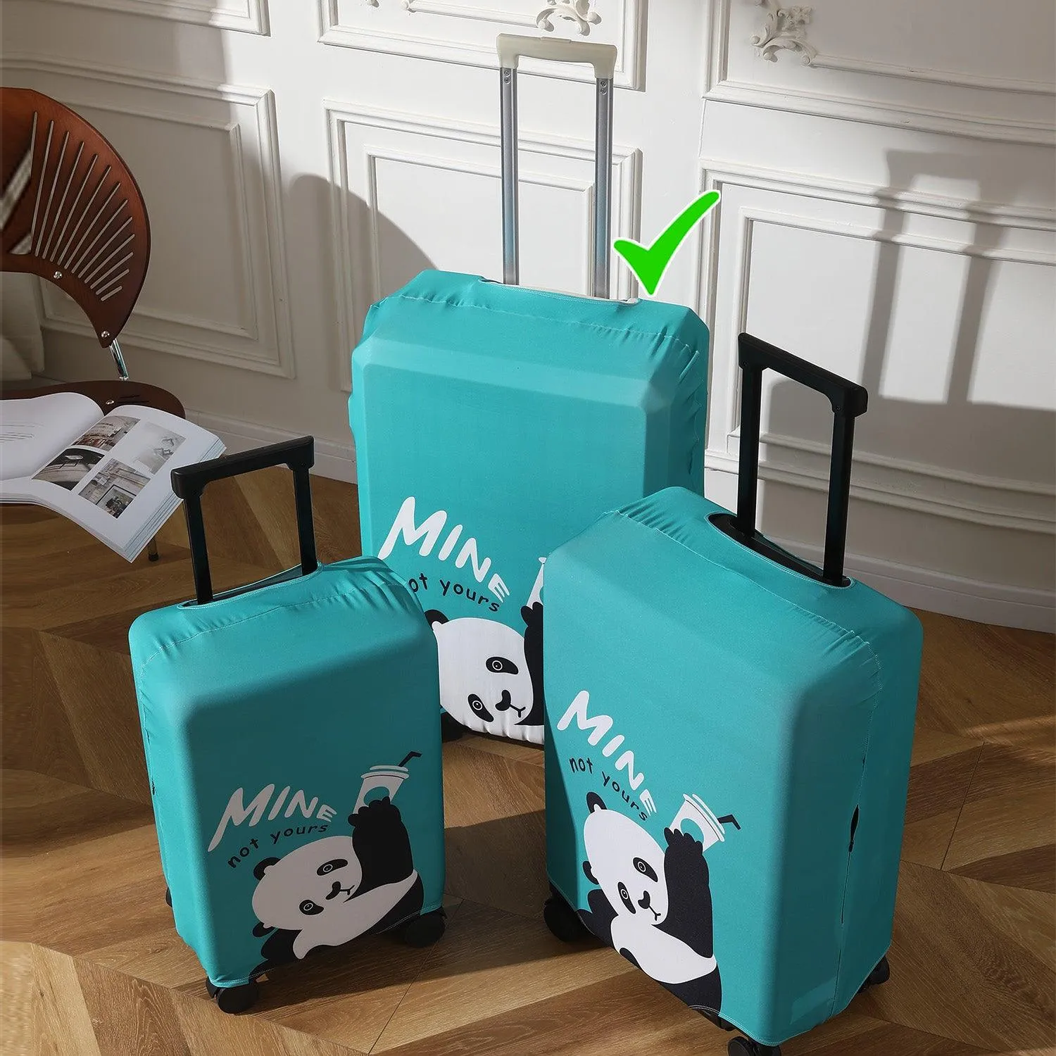 Durable 180 GSM Suitcase Covers S/M/L -Size for Trolley Suitcase, Blue Playful Panda