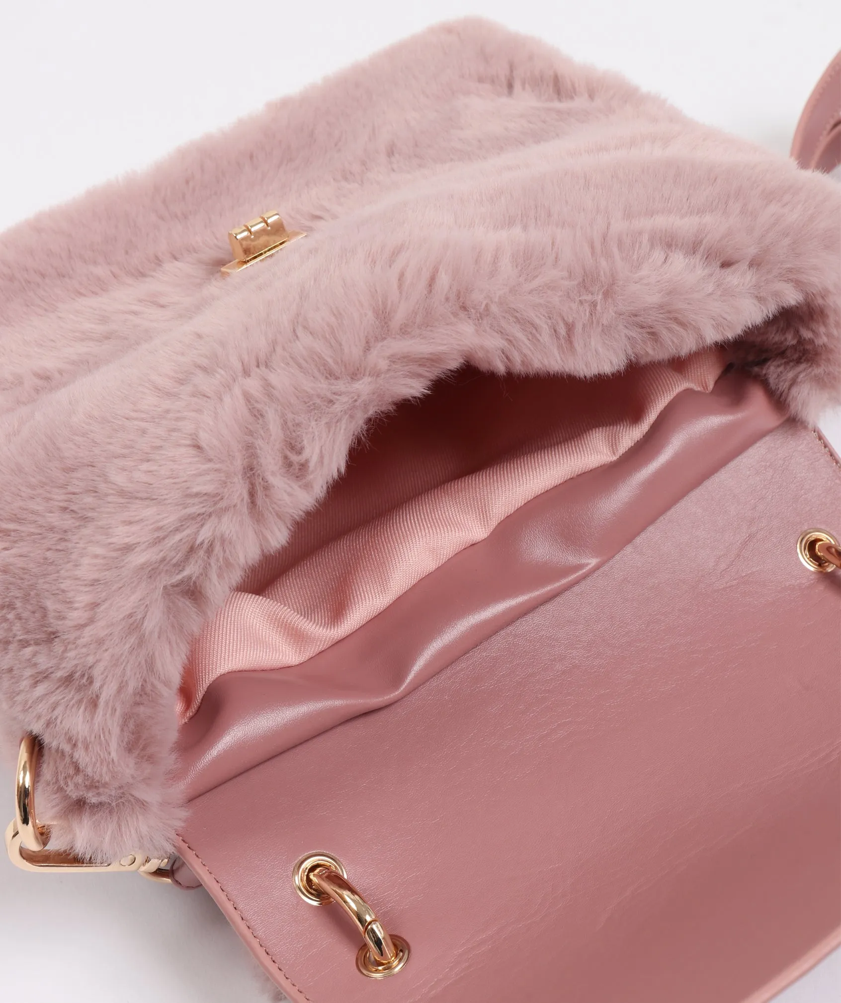 Dusty Pink Faux Fur Crossbody Bag