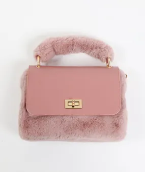 Dusty Pink Faux Fur Crossbody Bag