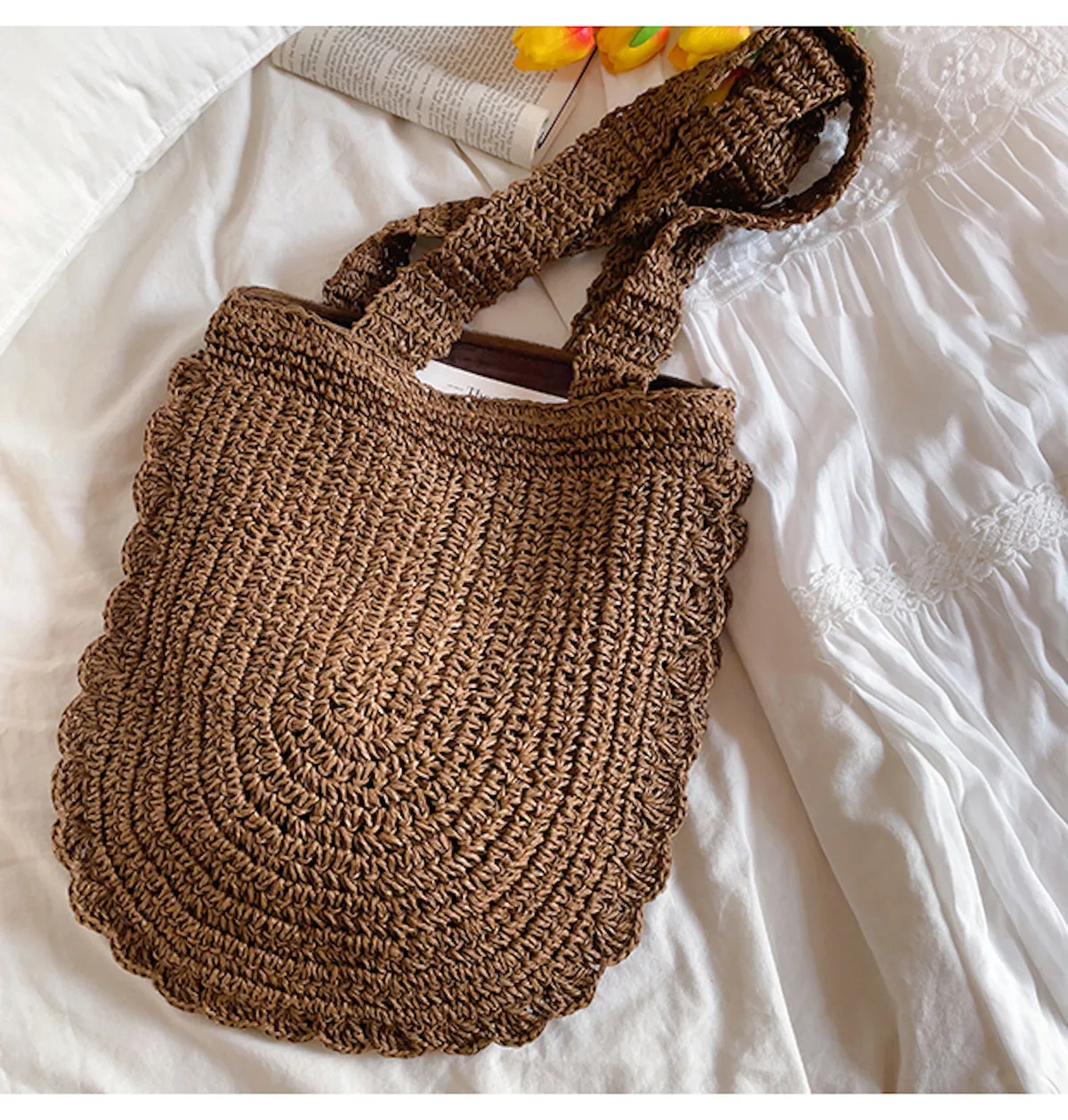 Elena Handbags Straw Woven Shoulder Bag