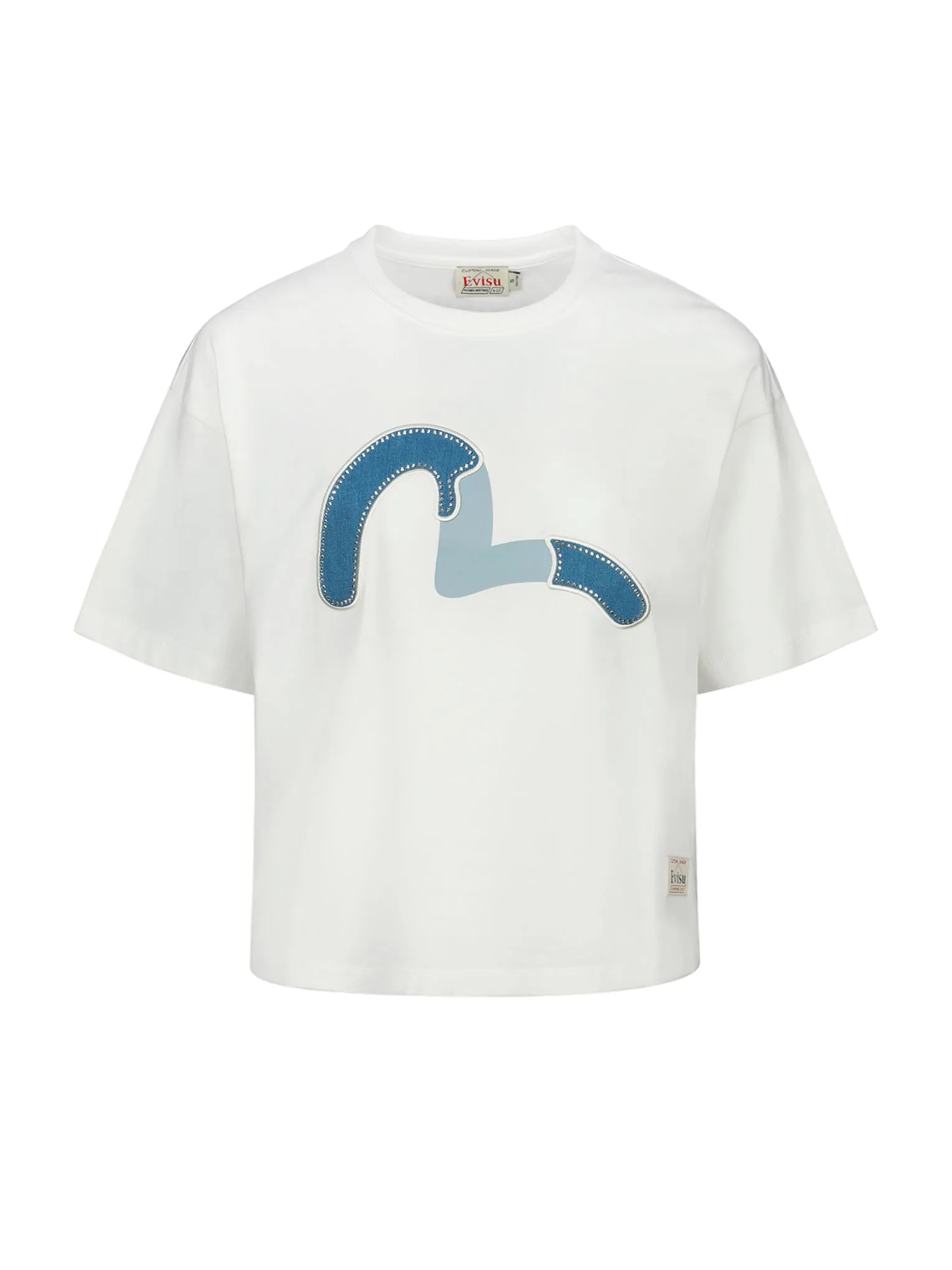 Embellished Denim Seagull Appliqué T-shirt