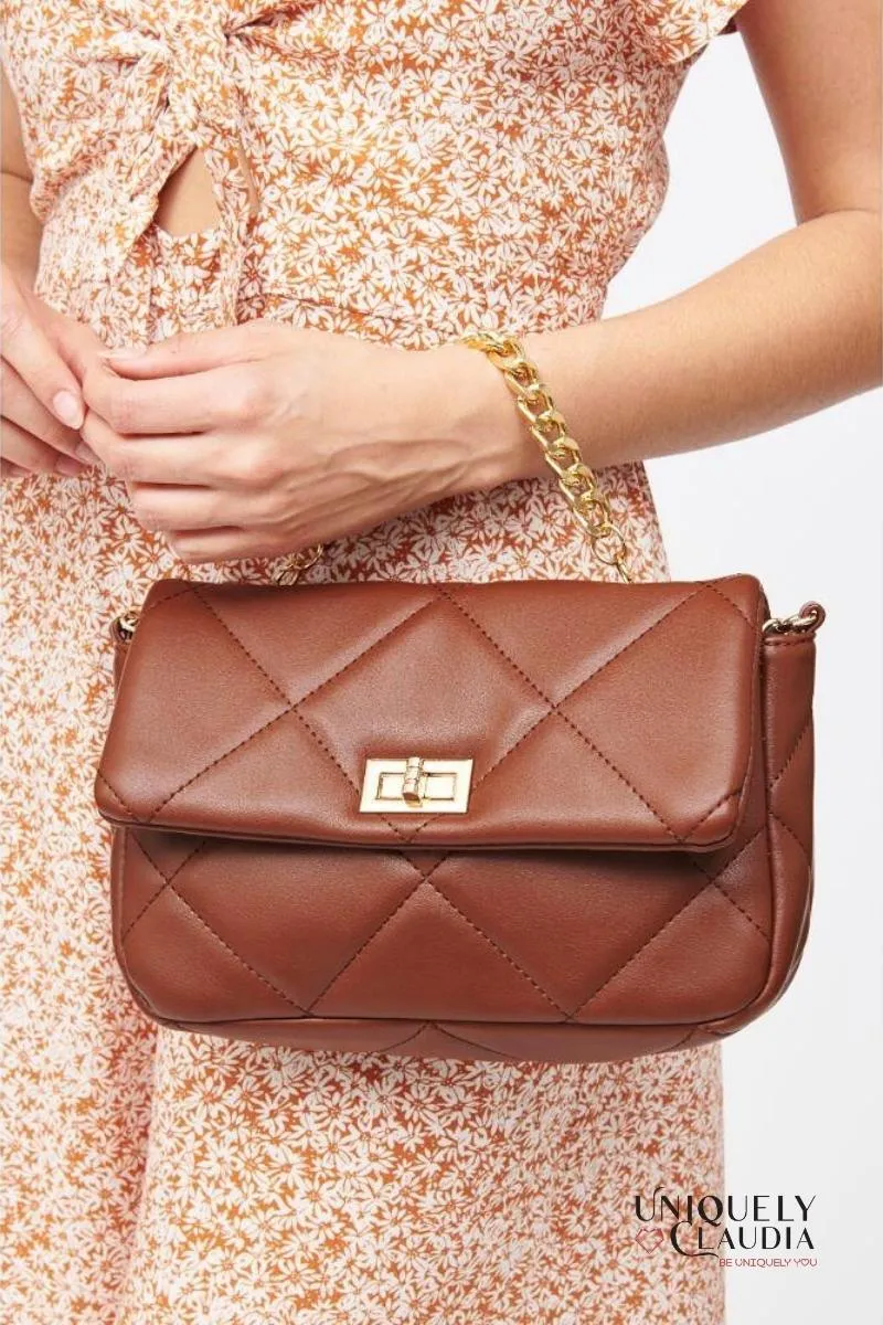 Emily Crossbody Chocolate Quilted Vegan Leather Bag