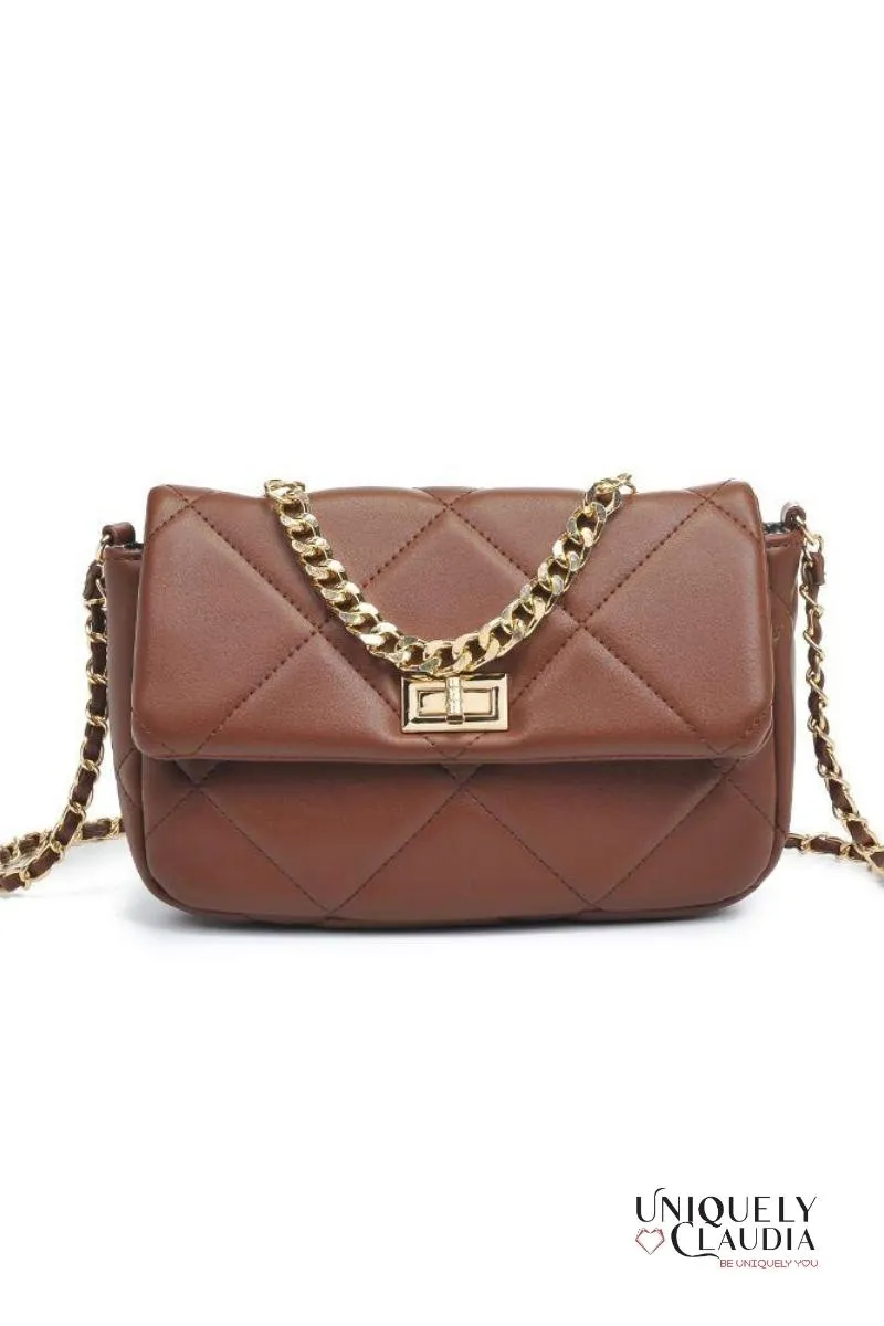 Emily Crossbody Chocolate Quilted Vegan Leather Bag