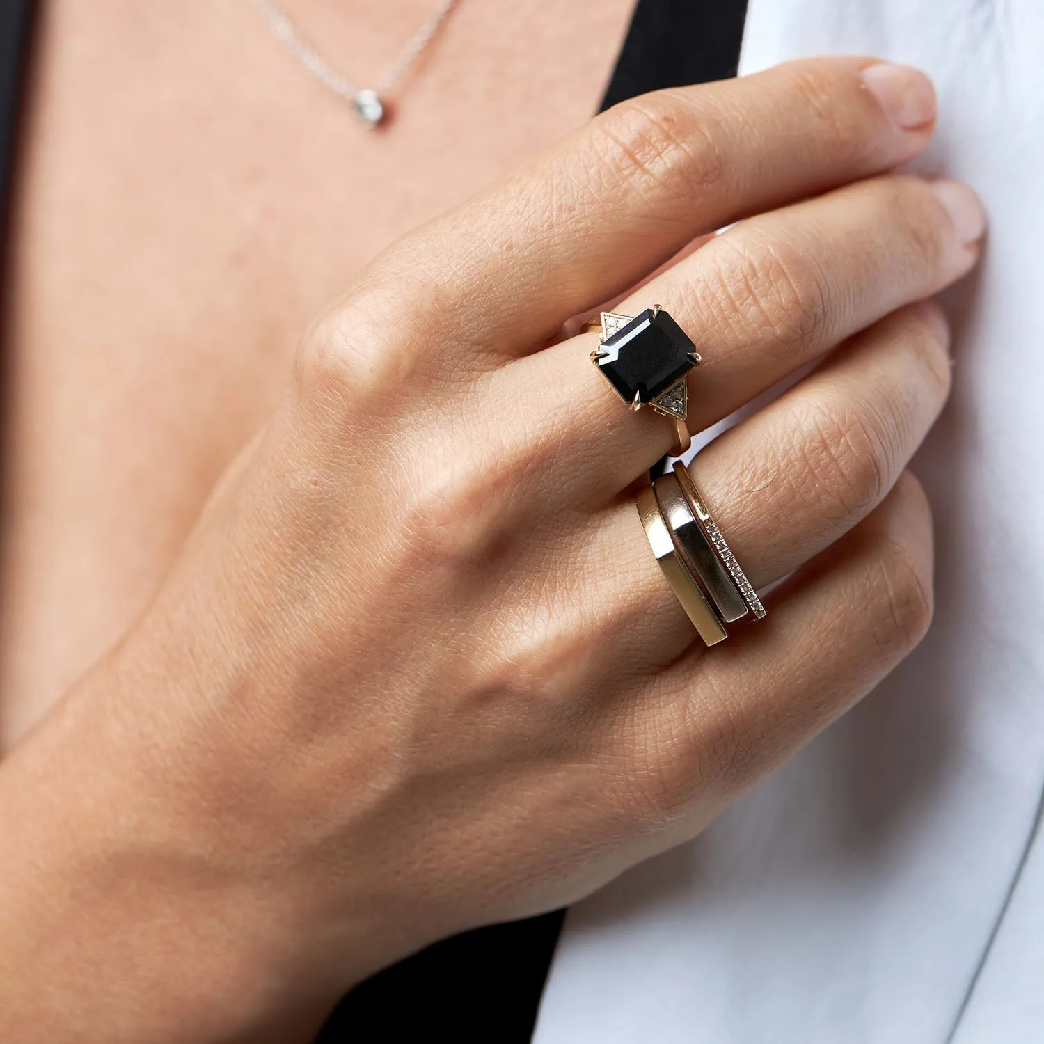 Enlarged Meghan Ring with black Mozonite