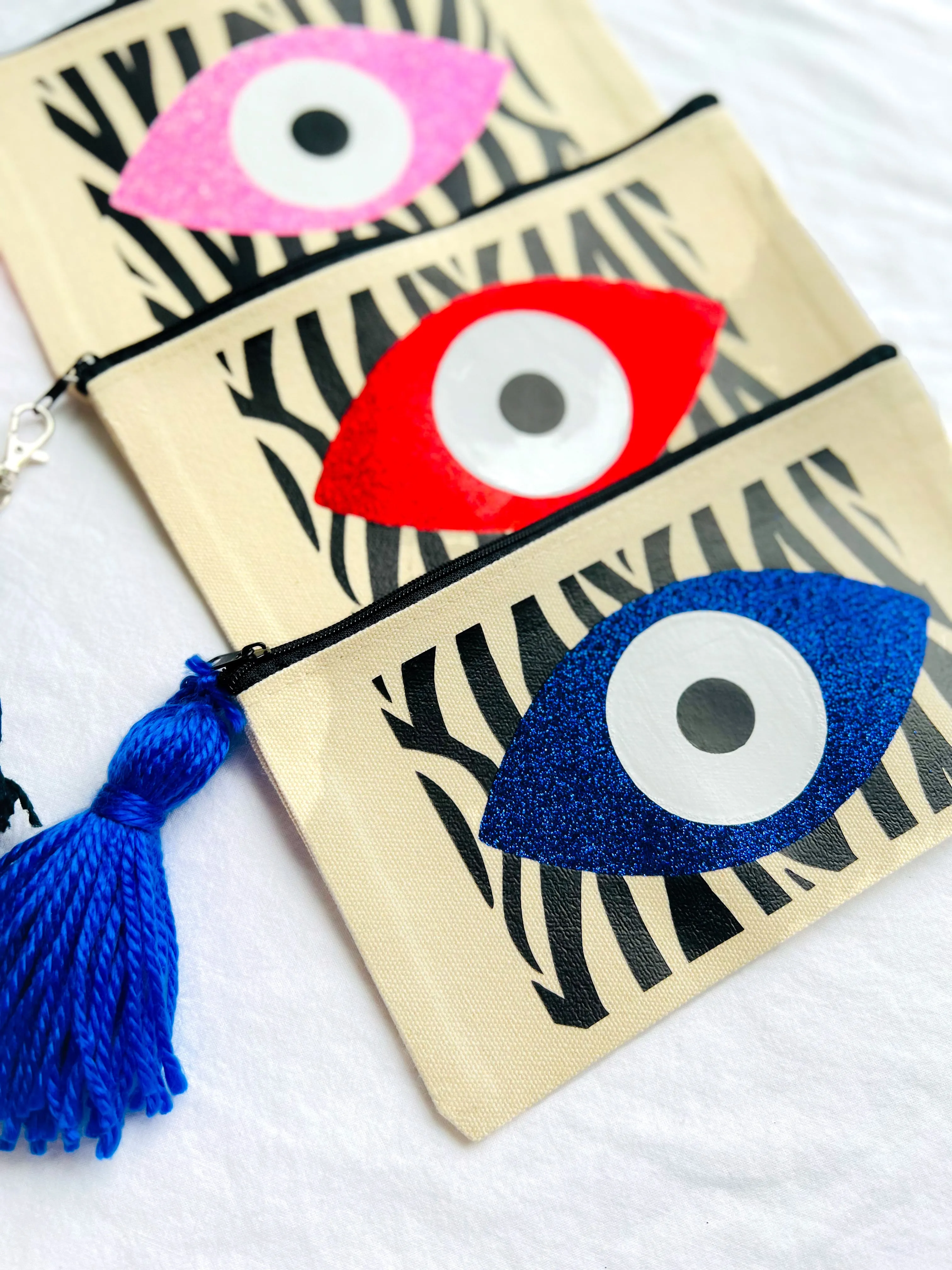 Evil Eye Zebra Print Makeup Bag, Evil Eye Clutch