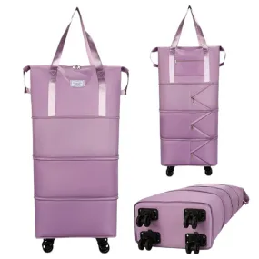 Expandable foldable duffel bag suitcase with Removable Wheels L -Purple