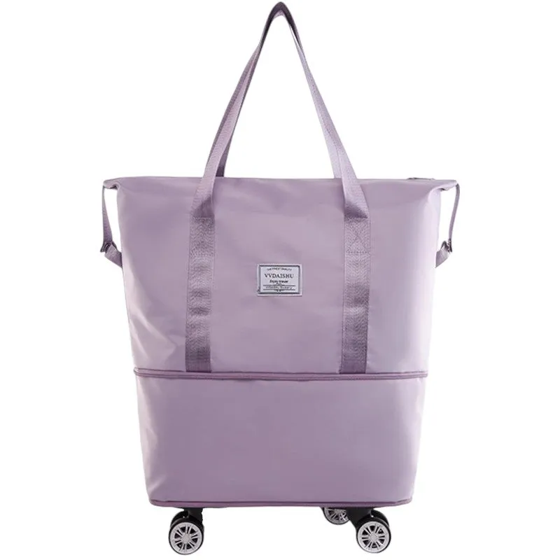 Expandable foldable duffel bag suitcase with Removable Wheels S -Purple