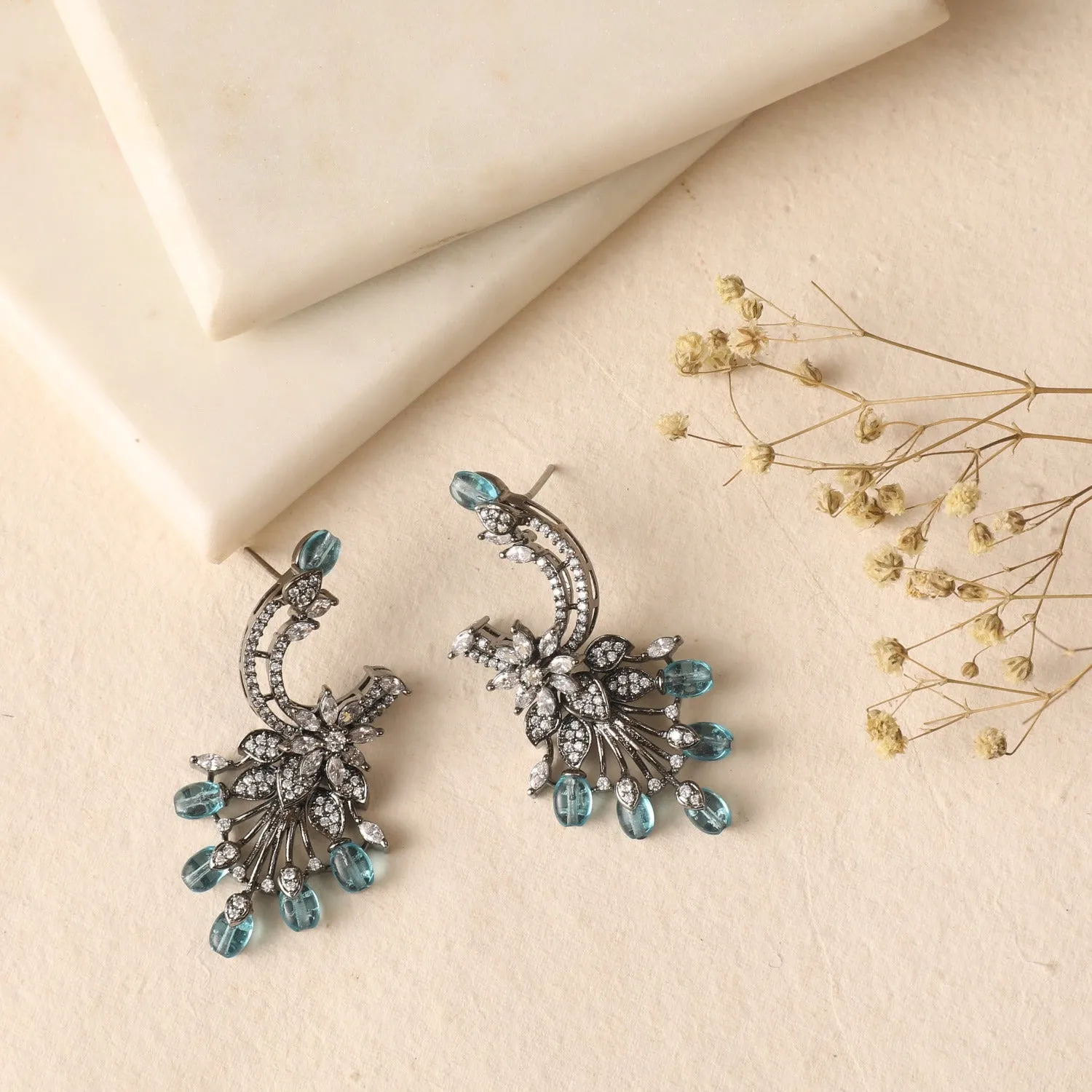 Floral Bloom CZ Drop Earrings