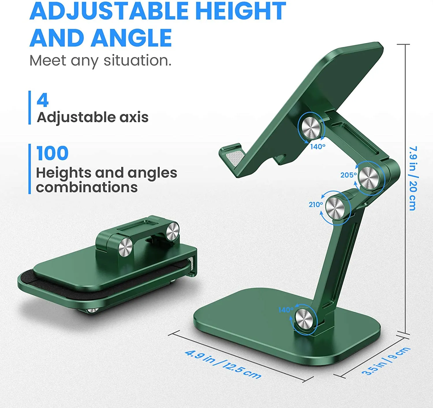 Foldable Angle Height Adjustable Desktop Tablet Phone Holder Stand-Green