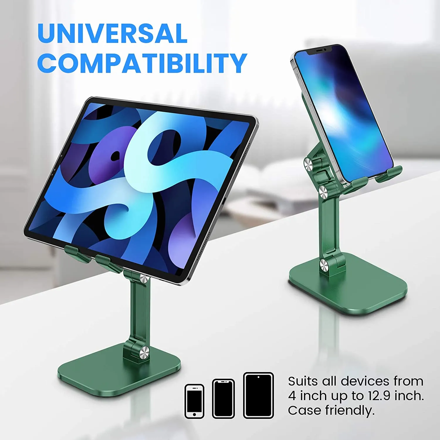 Foldable Angle Height Adjustable Desktop Tablet Phone Holder Stand-Green