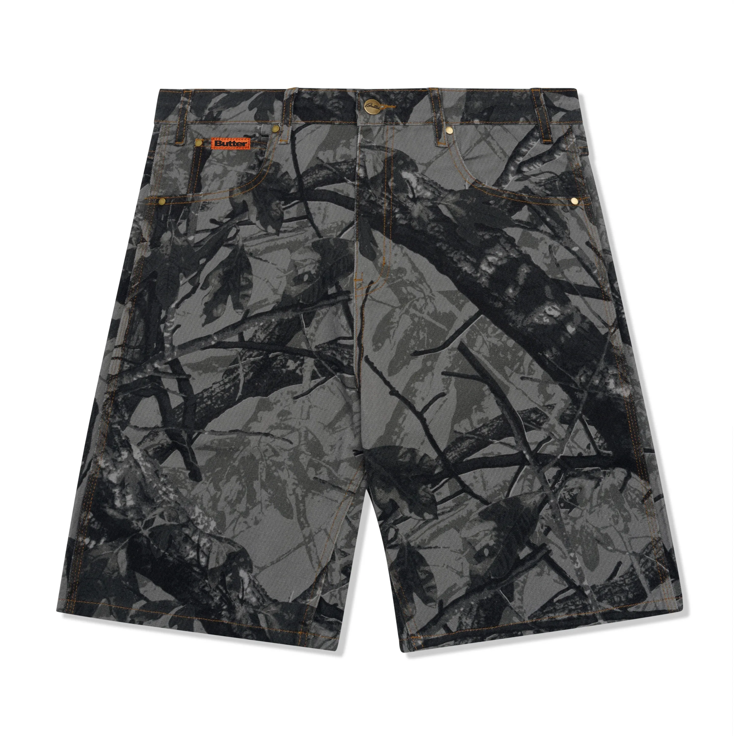 Foliage Camo Denim Shorts, Black