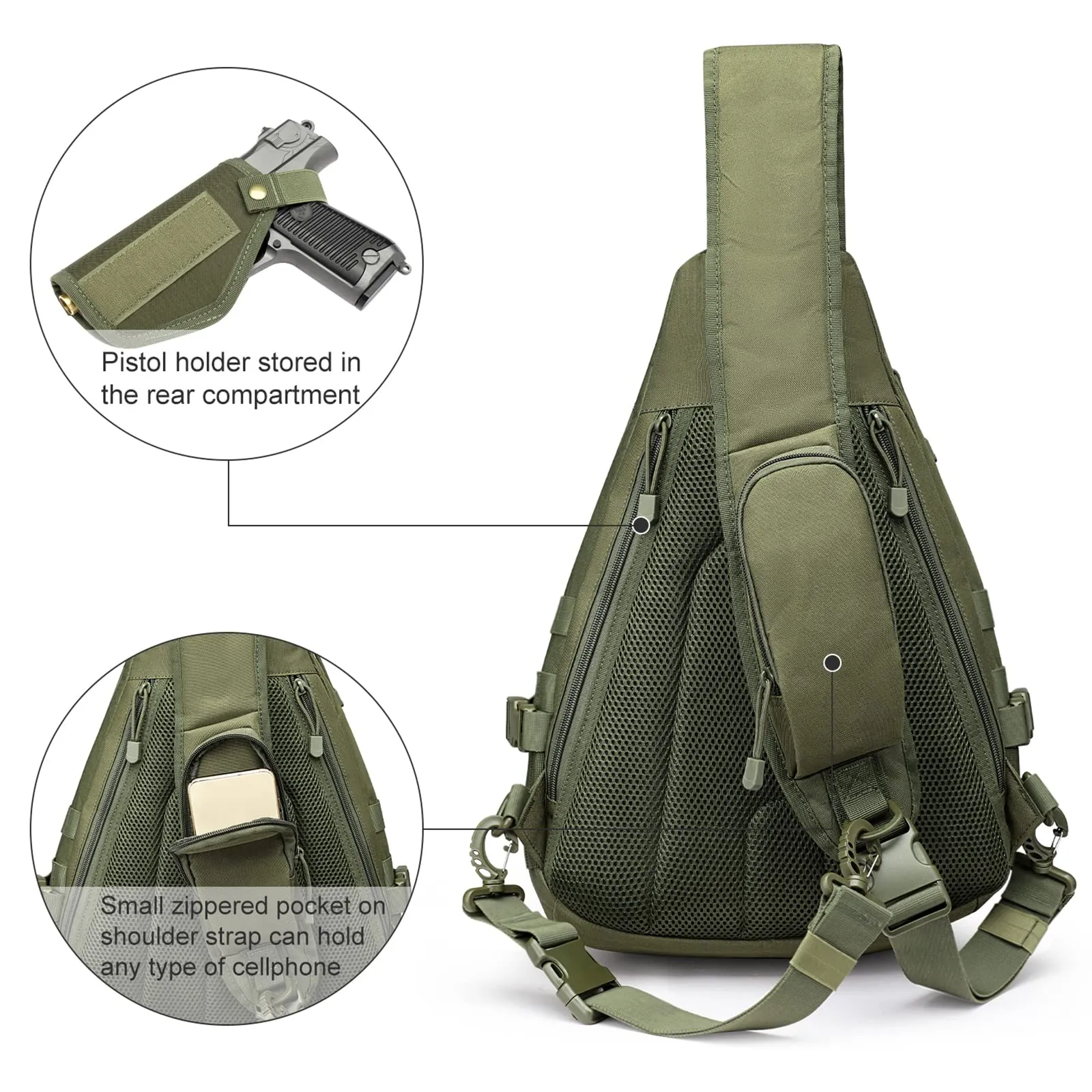 G4Free Tactical EDC Sling Backpack, Military Rover Shoulder Sling Bag Pack with Pistol Holster for Concealed Carry