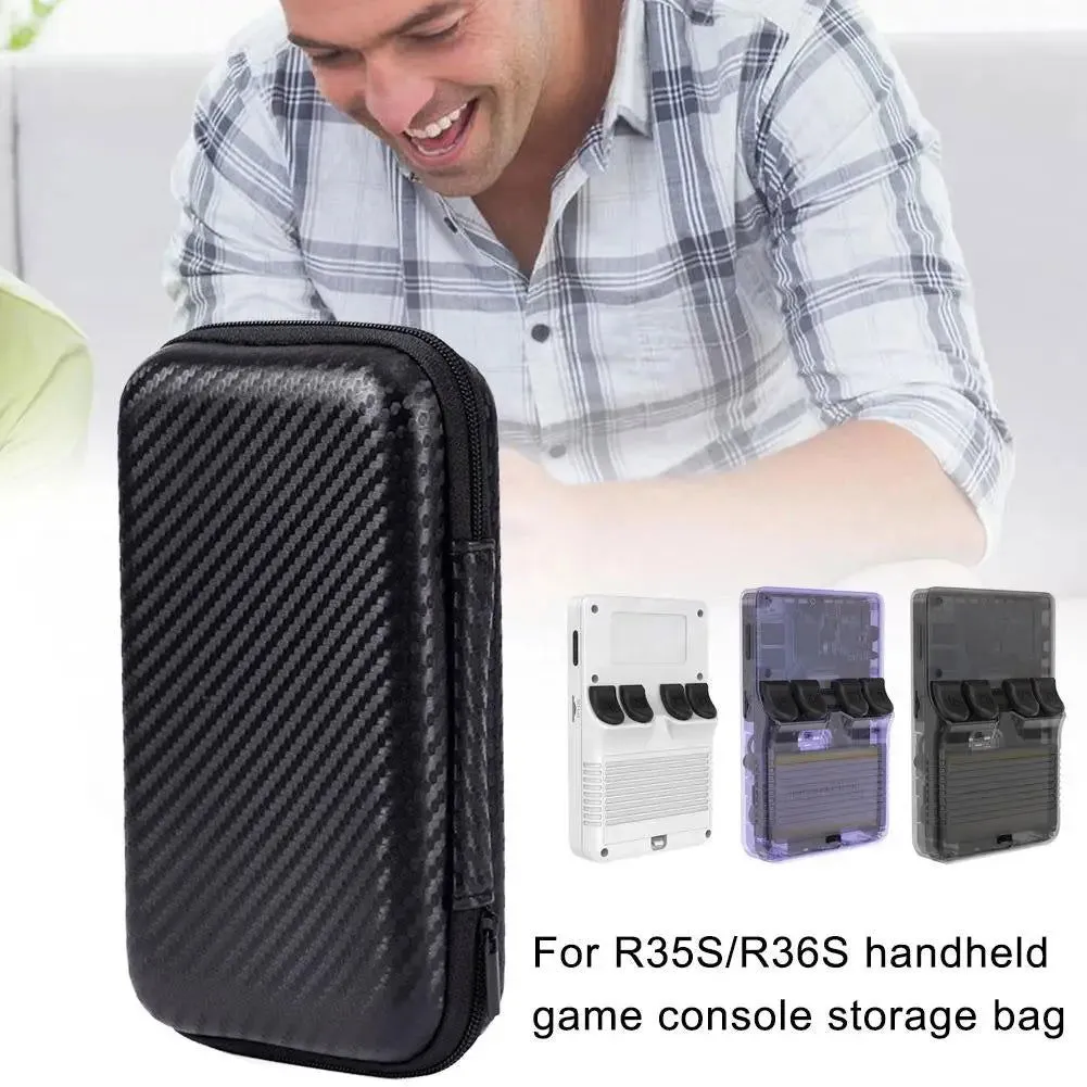 Game Console Storage Bag for R35S/R36S/RG35XX, Miyoo, Anbernic Carbon Fiber Pattern EVA Anti-Fall Protective Case