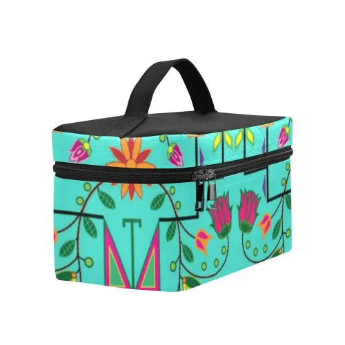 Geometric Floral Summer-Sky Cosmetic Bag/Large