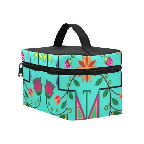 Geometric Floral Summer-Sky Cosmetic Bag/Large