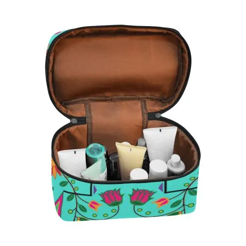 Geometric Floral Summer-Sky Cosmetic Bag/Large