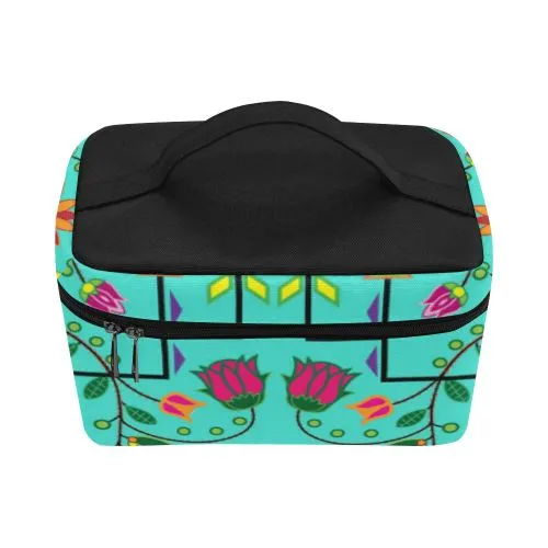 Geometric Floral Summer-Sky Cosmetic Bag/Large