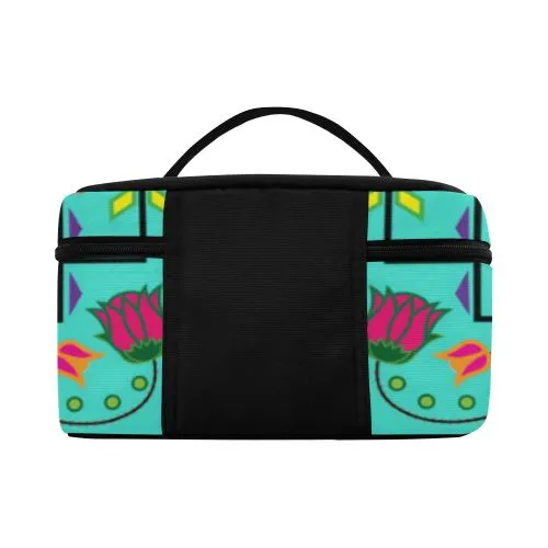 Geometric Floral Summer-Sky Cosmetic Bag/Large