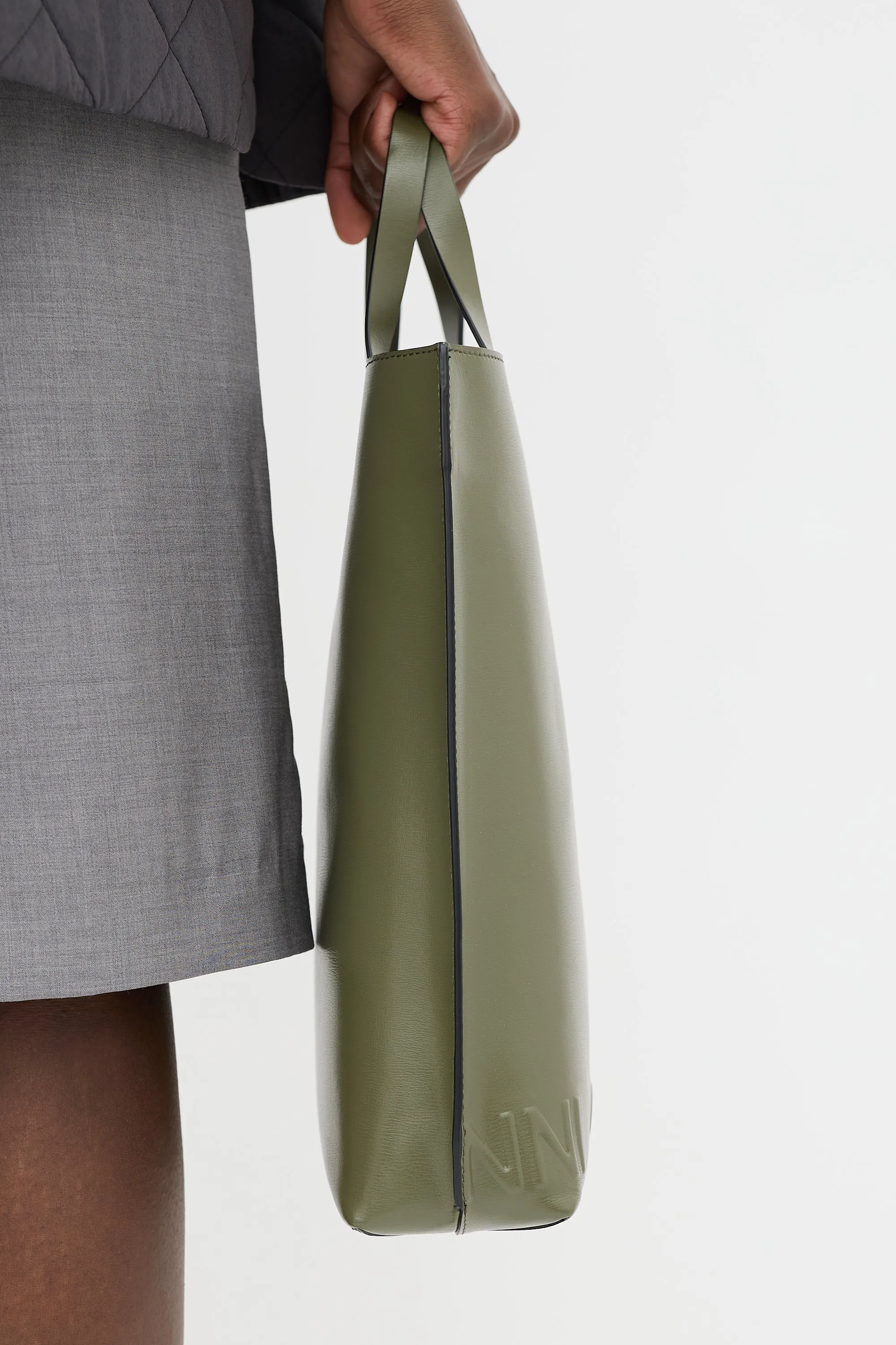 Green Leather Banner Logo Tote Bag