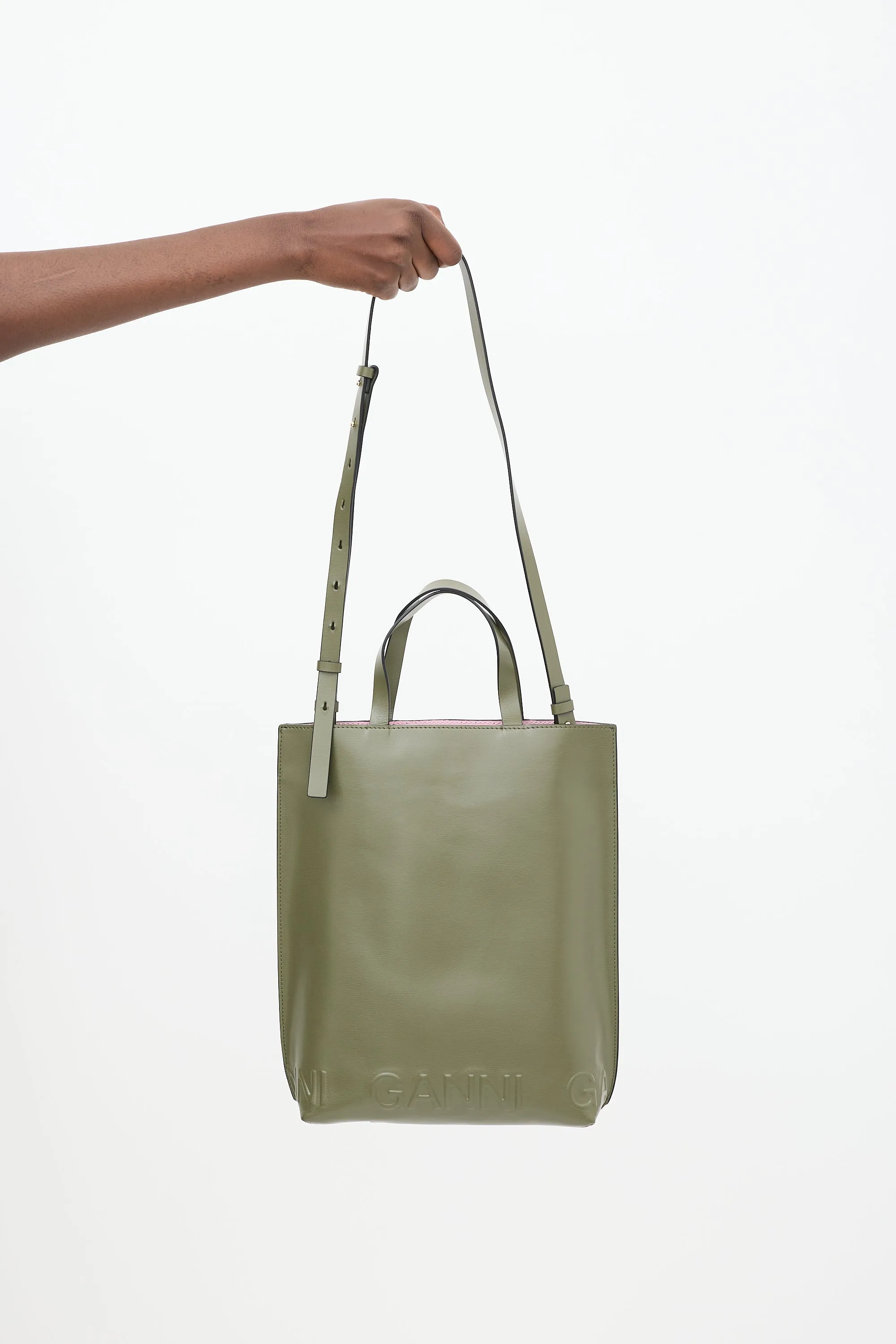 Green Leather Banner Logo Tote Bag