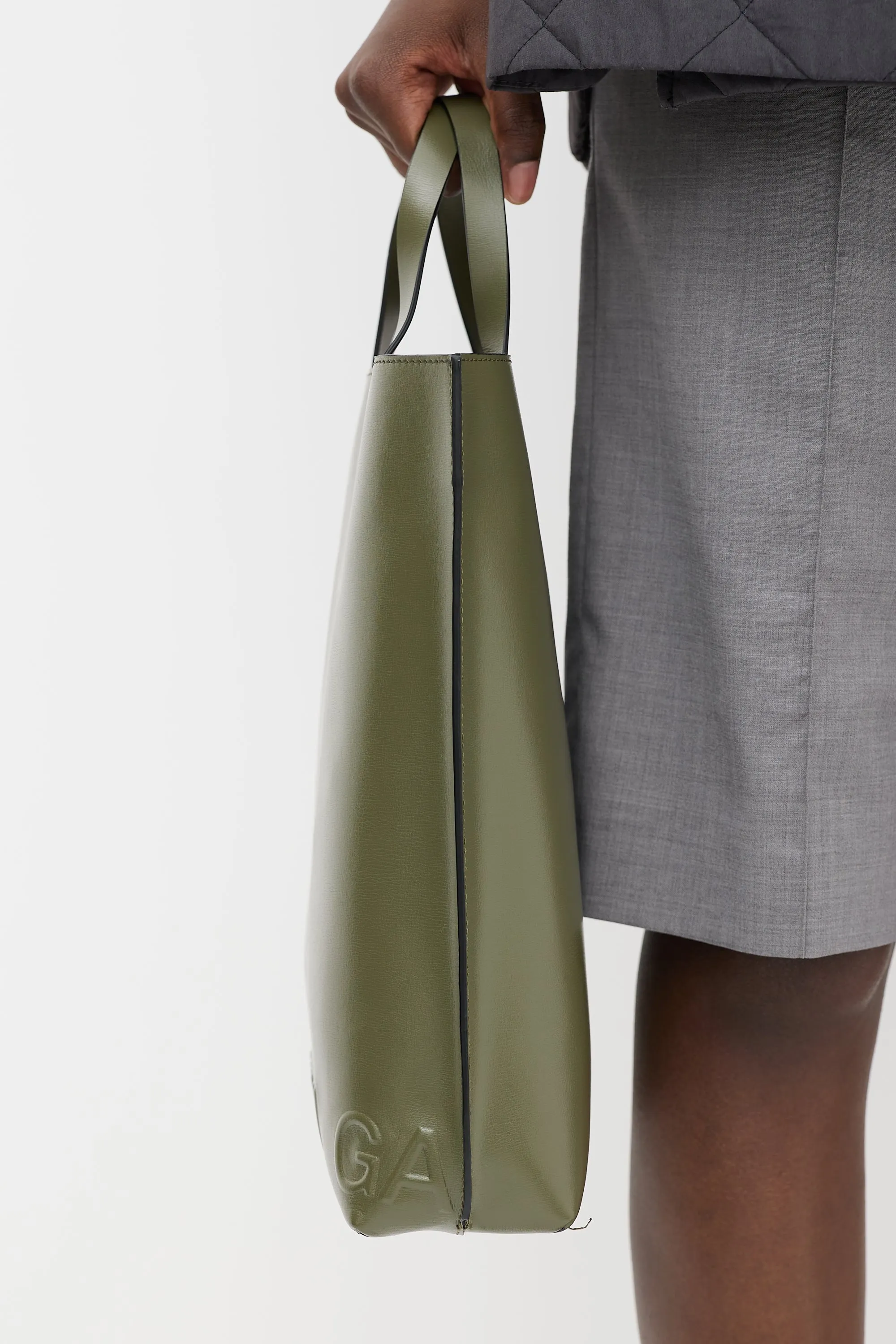 Green Leather Banner Logo Tote Bag