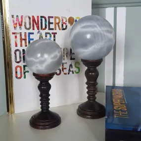 Grey Spheres On Pedestal - Handmade shelf sculptures in timber