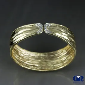 Handmade Diamond 10K Solid Gold Open Bangle Bracelet