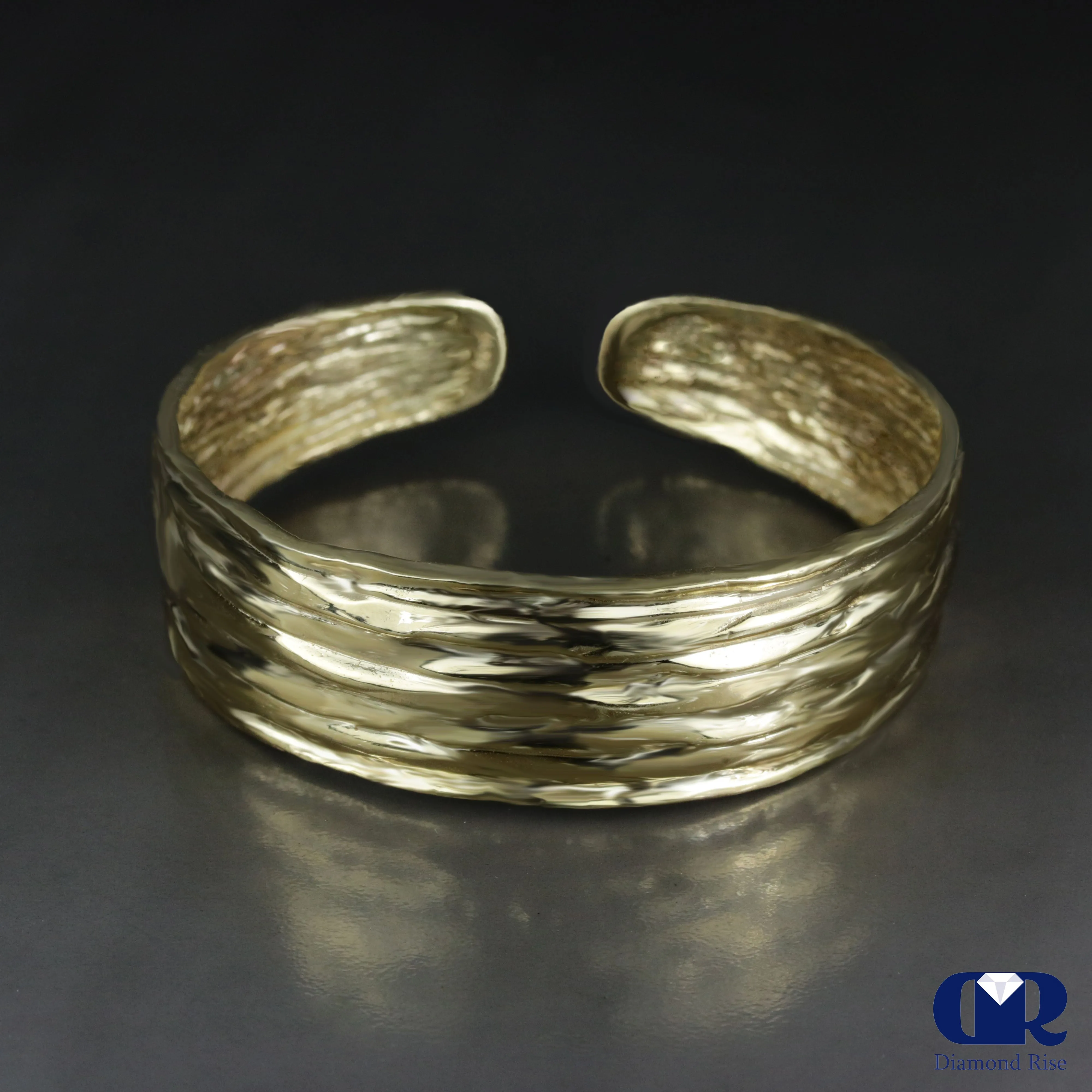 Handmade Diamond 10K Solid Gold Open Bangle Bracelet