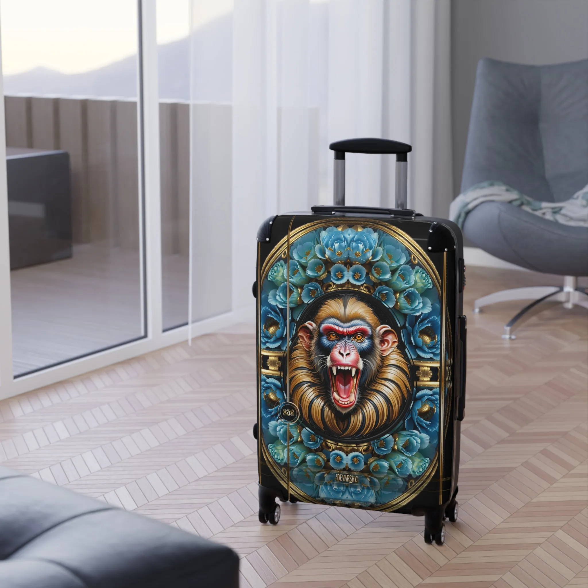 Happy Mandrill Suitcase Blue Florals Luggage Carry-on Suitcase Premium Hard Shell Suitcase with Wheels | X3412