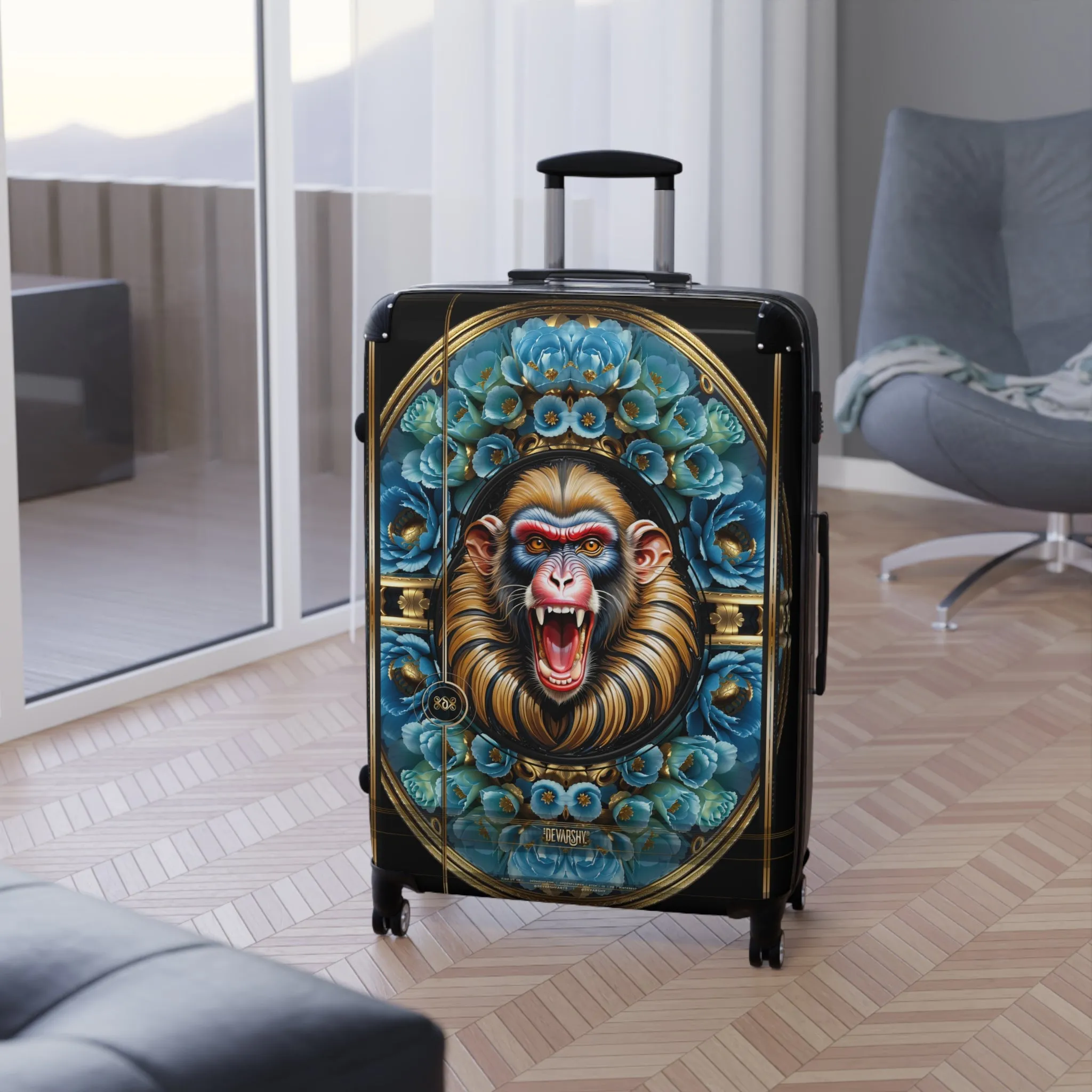 Happy Mandrill Suitcase Blue Florals Luggage Carry-on Suitcase Premium Hard Shell Suitcase with Wheels | X3412