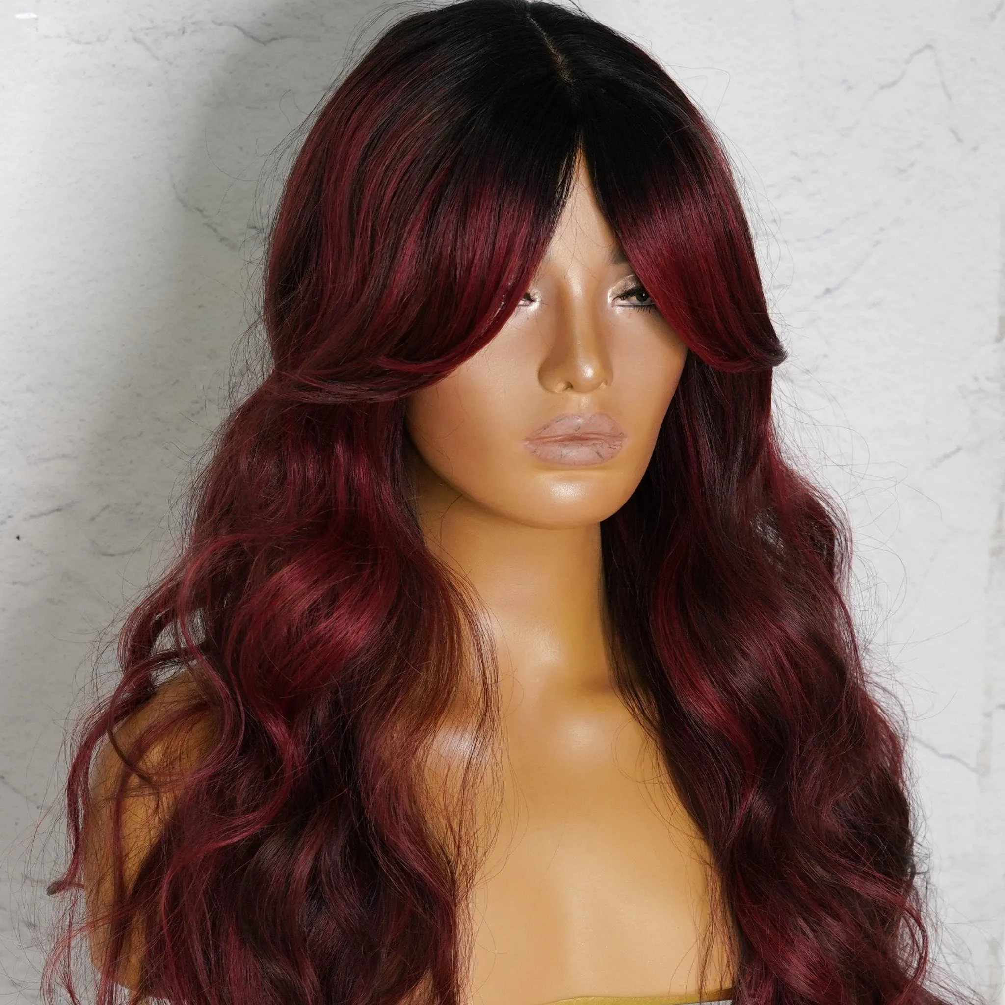 HENLEY Burgundy Lace Fringe Wig