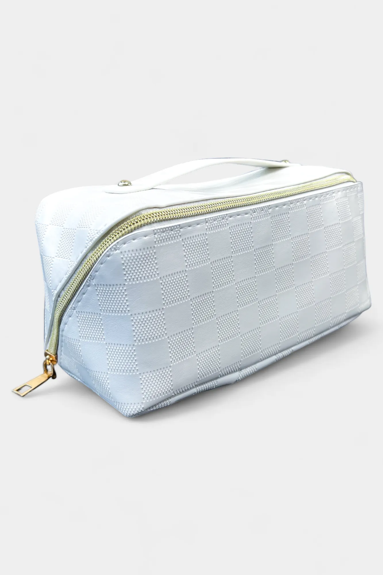 Ivory Checkered Makeup Bag