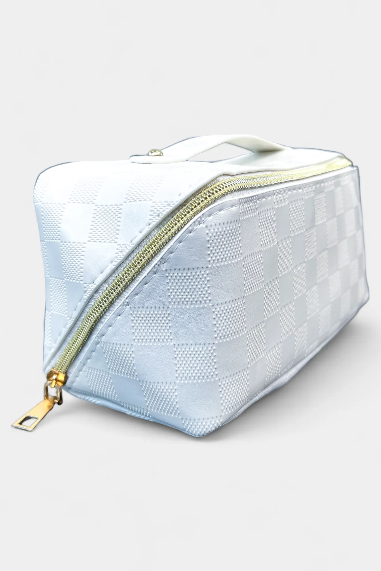 Ivory Checkered Makeup Bag