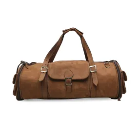 John Men's Genuine Leather Duffle Bag - Tan