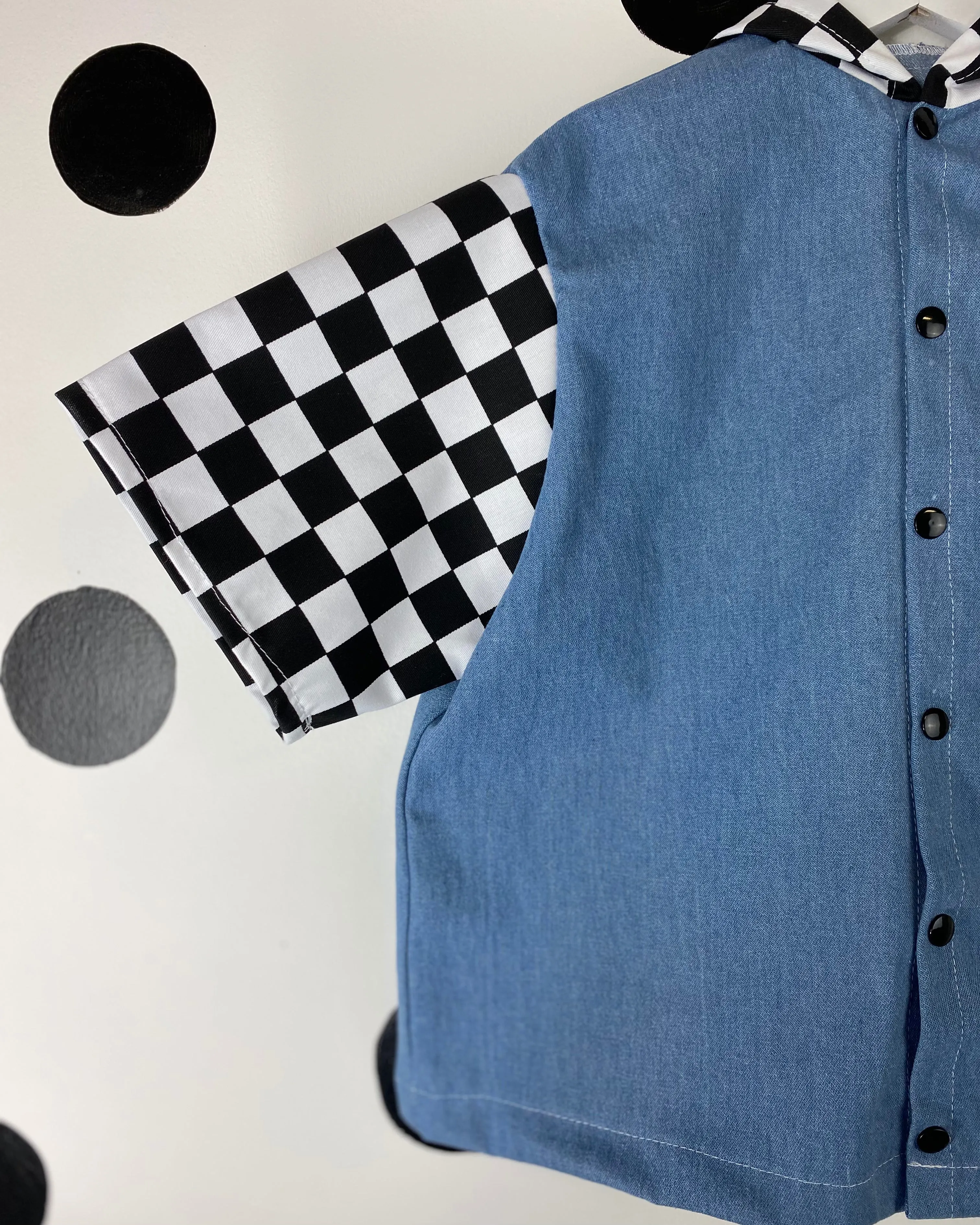 Kids Custom Denim Checkered Hooded Shirt