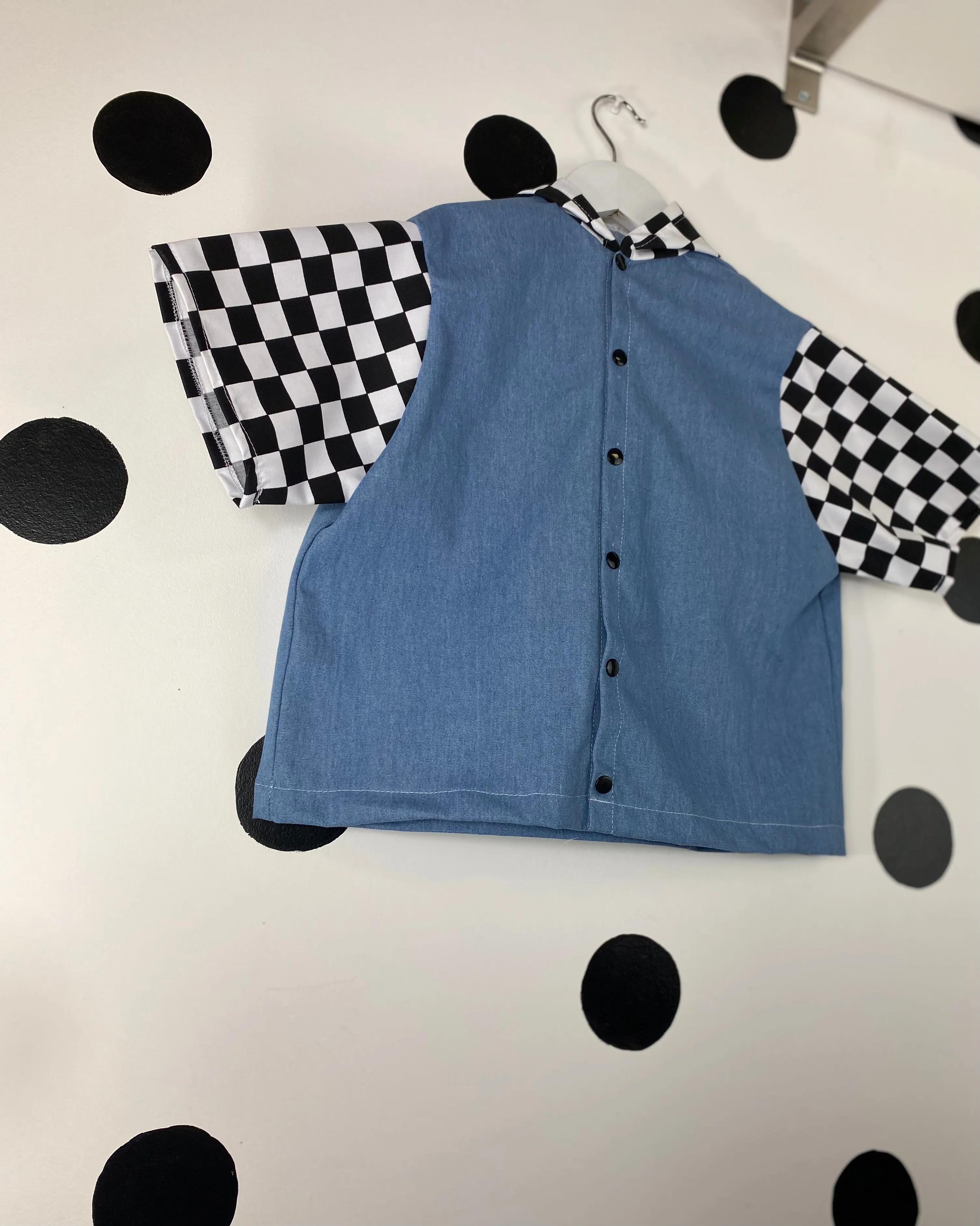 Kids Custom Denim Checkered Hooded Shirt