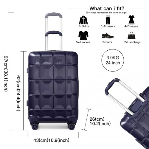 Kono 24 Inch Lightweight Hard Shell ABS Suitcase With TSA Lock - Navy | Durable & Stylish Luggage Perfect for Travel