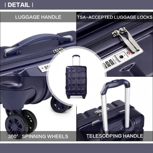 Kono 24 Inch Lightweight Hard Shell ABS Suitcase With TSA Lock - Navy | Durable & Stylish Luggage Perfect for Travel