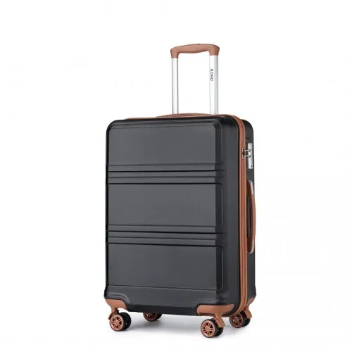 Kono ABS 24 Inch Sculpted Horizontal Design Suitcase - Black And Brown | Durable & Stylish Travel Luggage