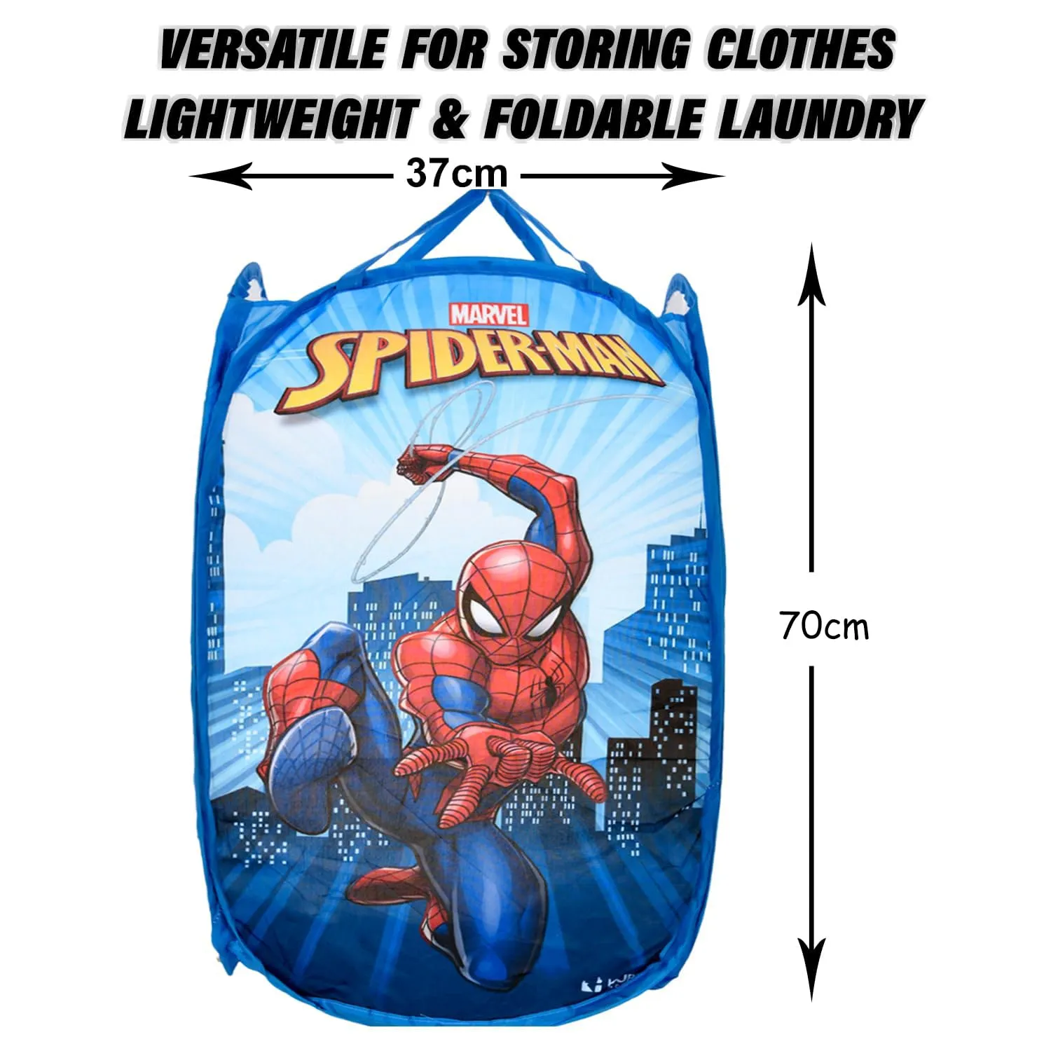 Kuber Industries Laundry Basket | Marvel Spiderman Net Foldable Laundry | Nylon Storage Basket with Handle | Basket for Toy Storage | 30 LTR | Pack of 3 | Sky Blue