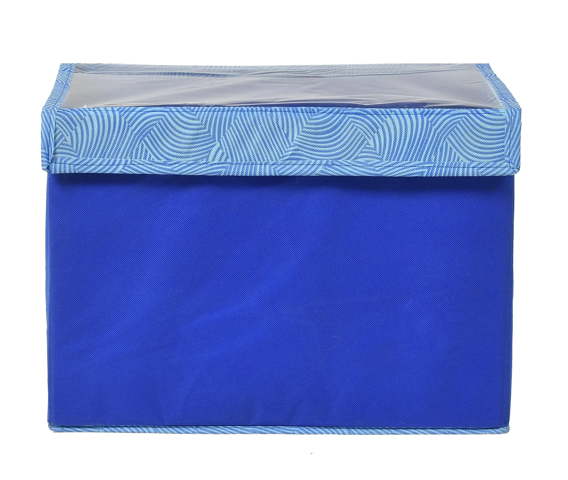 Kuber Industries Lehariya Printed Multiuses Large Non-Woven Storage Box/Organizer With Tranasparent Lid (Blue) -44KM0461