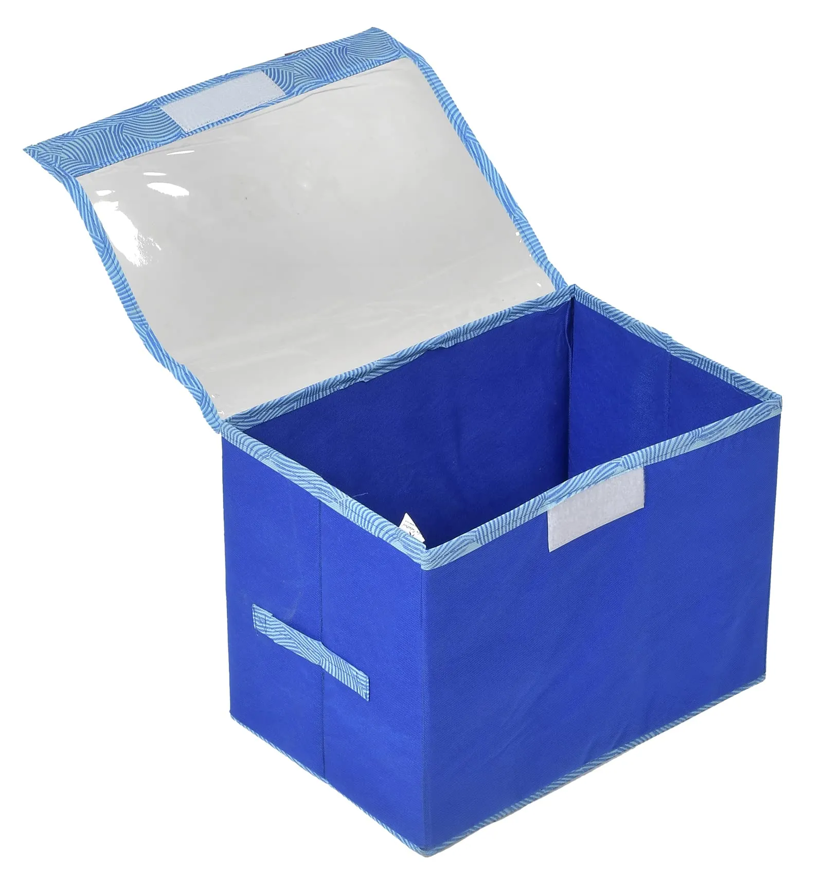 Kuber Industries Lehariya Printed Multiuses Large Non-Woven Storage Box/Organizer With Tranasparent Lid (Blue) -44KM0461