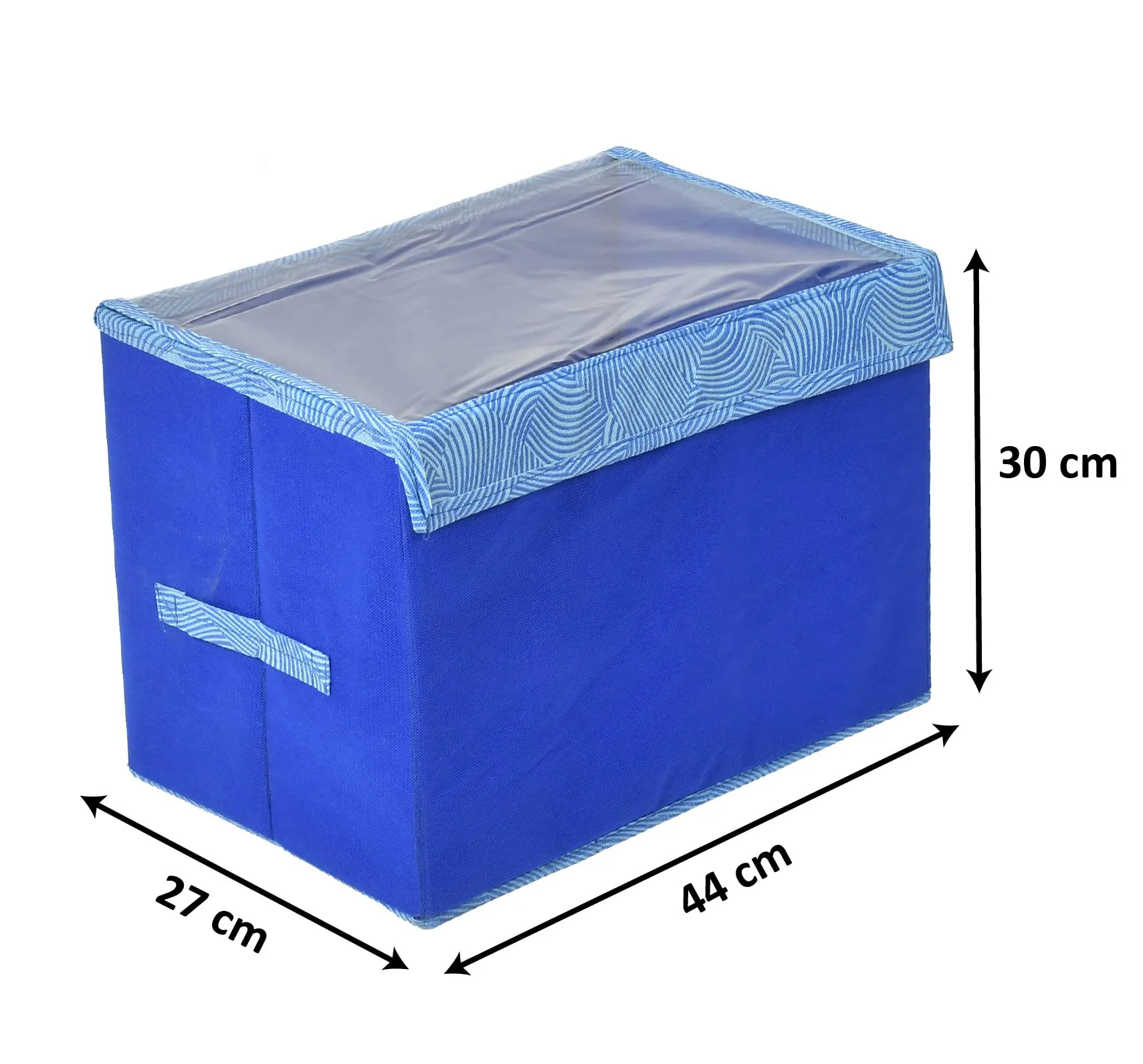 Kuber Industries Lehariya Printed Multiuses Large Non-Woven Storage Box/Organizer With Tranasparent Lid (Blue) -44KM0461