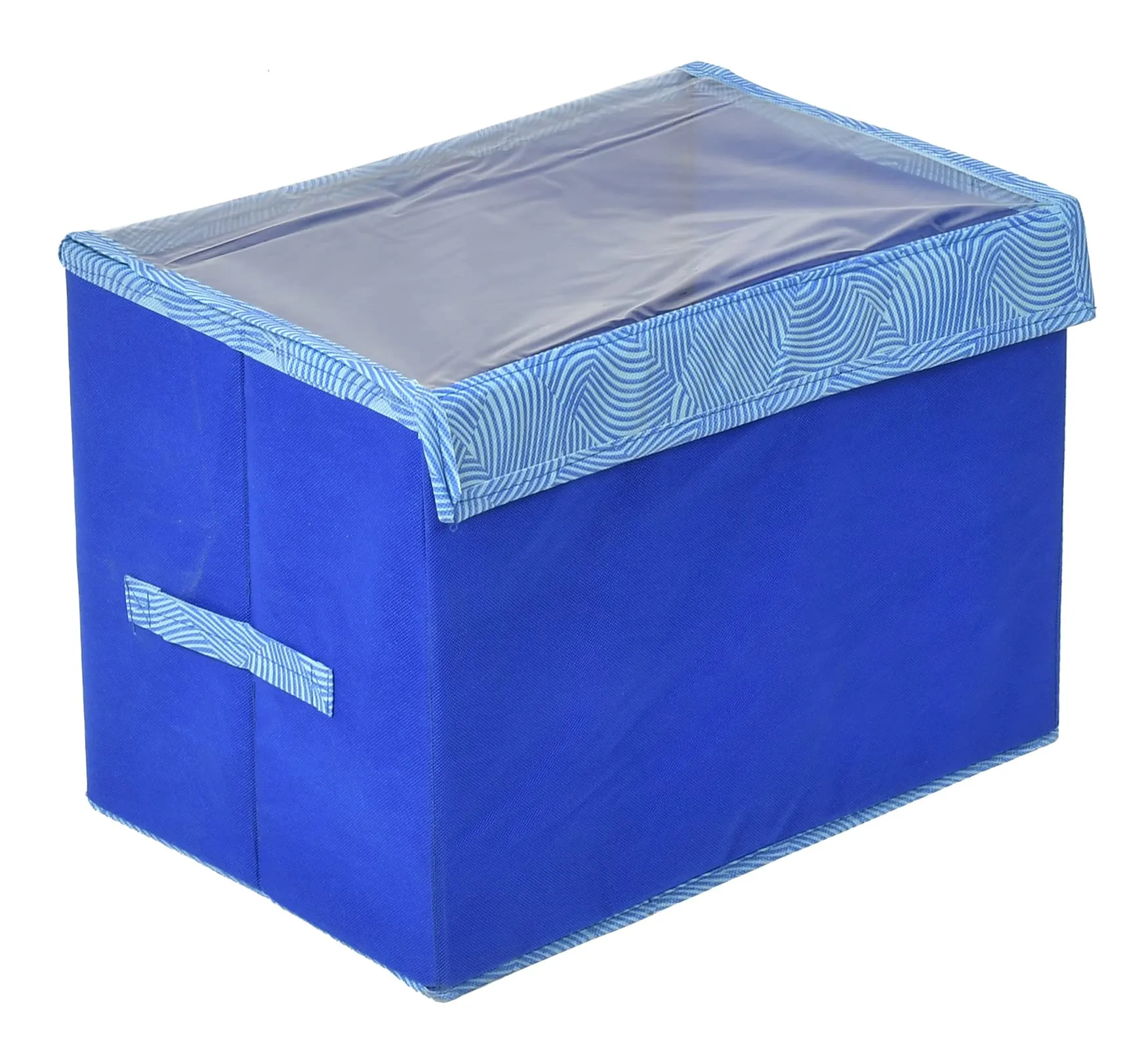 Kuber Industries Lehariya Printed Multiuses Large Non-Woven Storage Box/Organizer With Tranasparent Lid (Blue) -44KM0461