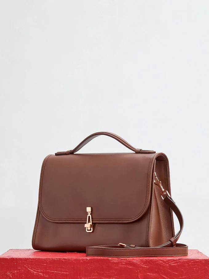 Large Leonora Flap Bag in Chocolate Leather